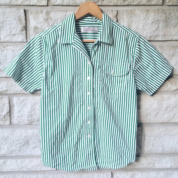 Green & White Stripe Short-Sleeve Button Down - Picture 2 of 5